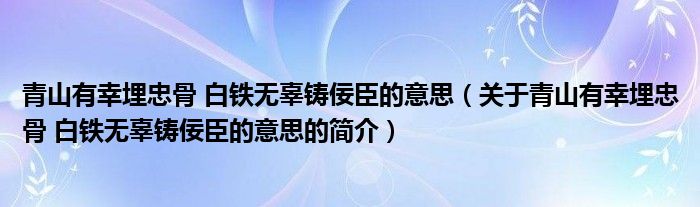 青山有幸埋忠骨 白鐵無辜鑄佞臣的意思（關(guān)于青山有幸埋忠骨 白鐵無辜鑄佞臣的意思的簡(jiǎn)介）