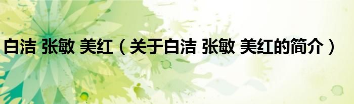 白潔 張敏 美紅（關(guān)于白潔 張敏 美紅的簡介）