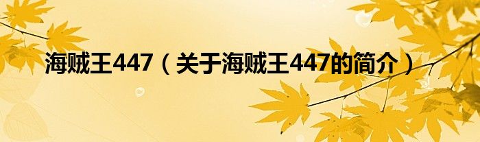 海賊王447（關于海賊王447的簡介）