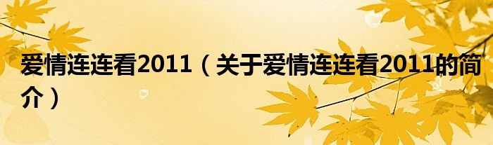 愛(ài)情連連看2011（關(guān)于愛(ài)情連連看2011的簡(jiǎn)介）