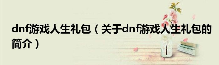 dnf游戲人生禮包（關于dnf游戲人生禮包的簡介）