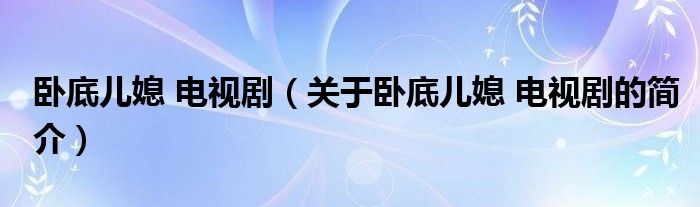 臥底兒媳 電視?。P(guān)于臥底兒媳 電視劇的簡(jiǎn)介）