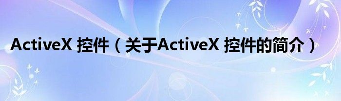 ActiveX 控件（關(guān)于ActiveX 控件的簡(jiǎn)介）