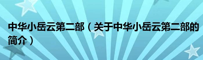 中華小岳云第二部（關(guān)于中華小岳云第二部的簡(jiǎn)介）