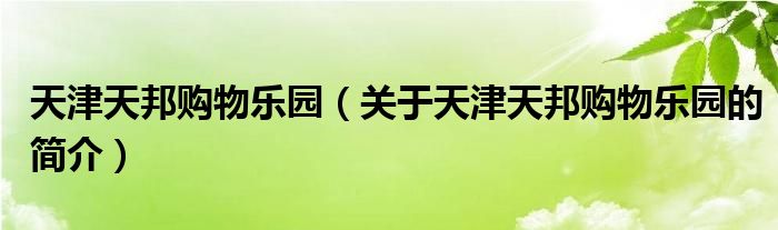 天津天邦購(gòu)物樂(lè)園（關(guān)于天津天邦購(gòu)物樂(lè)園的簡(jiǎn)介）