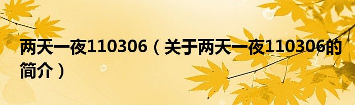 兩天一夜110306（關(guān)于兩天一夜110306的簡(jiǎn)介）