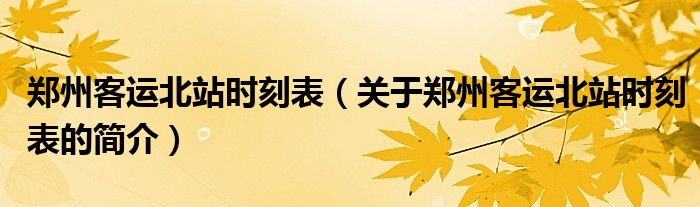 鄭州客運北站時刻表（關于鄭州客運北站時刻表的簡介）