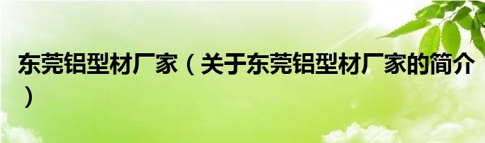 東莞鋁型材廠家（關(guān)于東莞鋁型材廠家的簡(jiǎn)介）