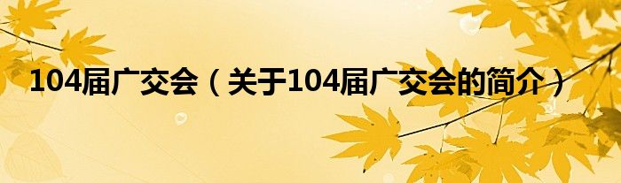 104屆廣交會（關(guān)于104屆廣交會的簡介）