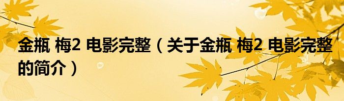 金瓶 梅2 電影完整（關(guān)于金瓶 梅2 電影完整的簡介）