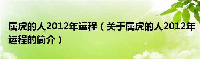 屬虎的人2012年運程（關于屬虎的人2012年運程的簡介）