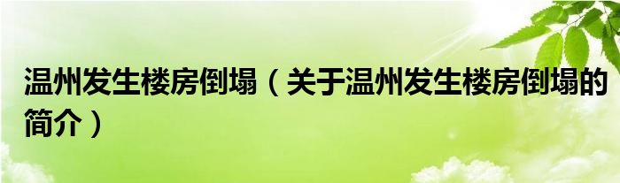 溫州發(fā)生樓房倒塌（關(guān)于溫州發(fā)生樓房倒塌的簡介）