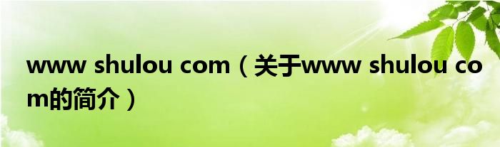 www shulou com（關(guān)于www shulou com的簡介）