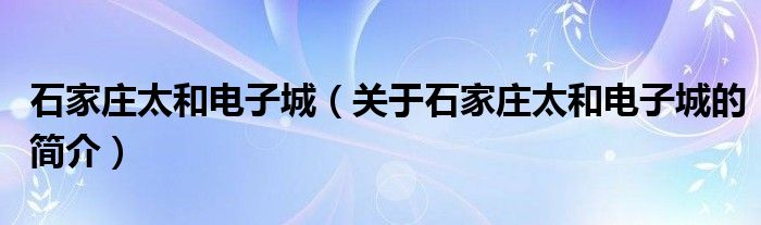 石家莊太和電子城（關(guān)于石家莊太和電子城的簡介）