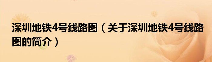 深圳地鐵4號(hào)線路圖（關(guān)于深圳地鐵4號(hào)線路圖的簡介）