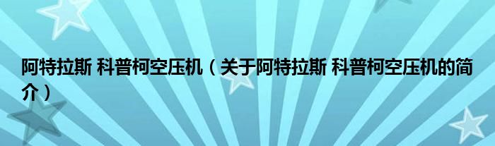 阿特拉斯 科普柯空壓機（關于阿特拉斯 科普柯空壓機的簡介）