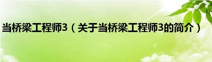 當(dāng)橋梁工程師3（關(guān)于當(dāng)橋梁工程師3的簡(jiǎn)介）