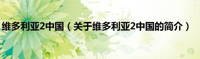 維多利亞2中國（關(guān)于維多利亞2中國的簡介）