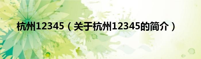 杭州12345（關于杭州12345的簡介）