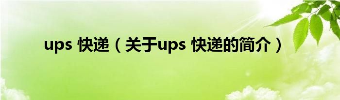 ups 快遞（關(guān)于ups 快遞的簡介）