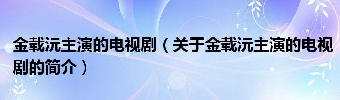 金載沅主演的電視?。P于金載沅主演的電視劇的簡介）