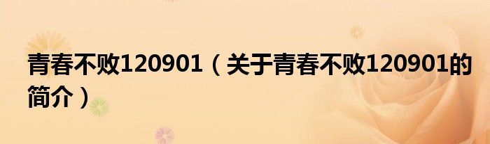 青春不敗120901（關(guān)于青春不敗120901的簡(jiǎn)介）