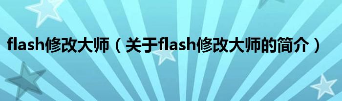 flash修改大師（關(guān)于flash修改大師的簡介）