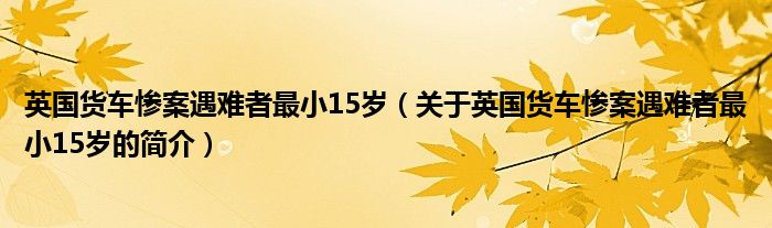 英國貨車慘案遇難者最小15歲（關(guān)于英國貨車慘案遇難者最小15歲的簡介）