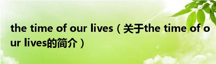 the time of our lives（關(guān)于the time of our lives的簡(jiǎn)介）