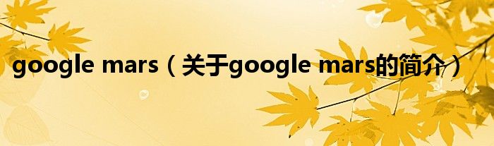 google mars（關(guān)于google mars的簡(jiǎn)介）