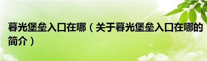 暮光堡壘入口在哪（關(guān)于暮光堡壘入口在哪的簡(jiǎn)介）