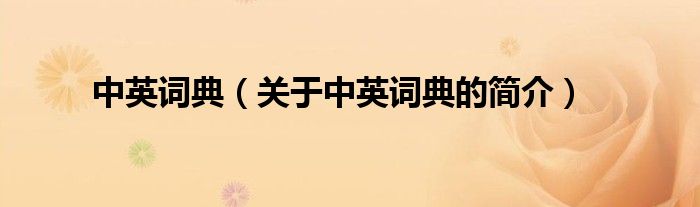 中英詞典（關(guān)于中英詞典的簡(jiǎn)介）