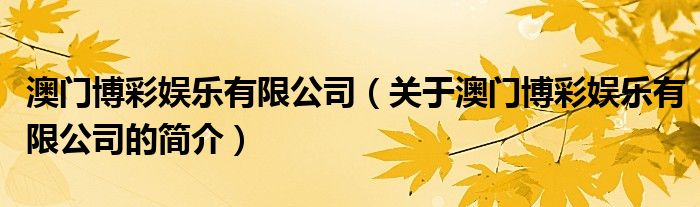 澳門博彩娛樂(lè)有限公司（關(guān)于澳門博彩娛樂(lè)有限公司的簡(jiǎn)介）