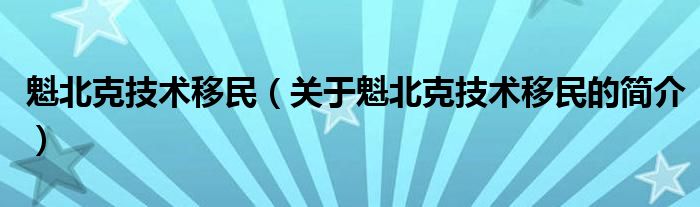 魁北克技術移民（關于魁北克技術移民的簡介）