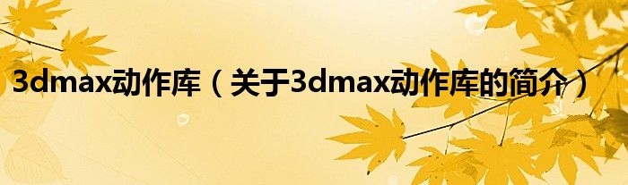 3dmax動作庫（關(guān)于3dmax動作庫的簡介）