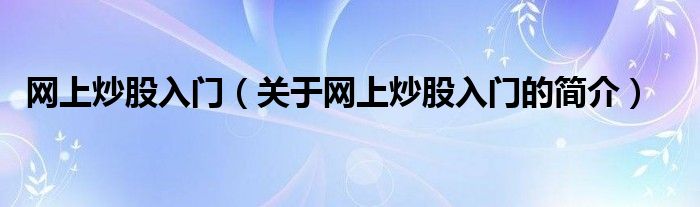 網(wǎng)上炒股入門（關(guān)于網(wǎng)上炒股入門的簡介）