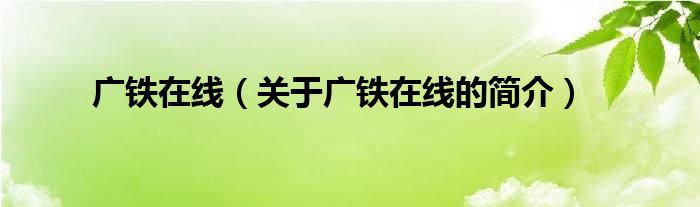 廣鐵在線（關(guān)于廣鐵在線的簡介）