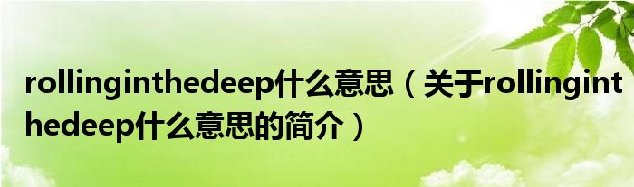 rollinginthedeep什么意思（關于rollinginthedeep什么意思的簡介）