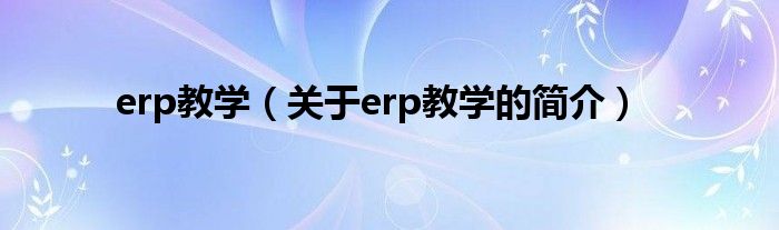 erp教學（關于erp教學的簡介）