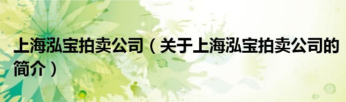 上海泓寶拍賣公司（關(guān)于上海泓寶拍賣公司的簡(jiǎn)介）