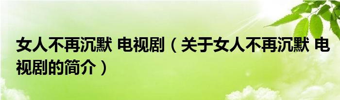 女人不再沉默 電視?。P(guān)于女人不再沉默 電視劇的簡介）