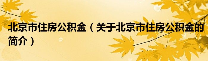 北京市住房公積金（關于北京市住房公積金的簡介）