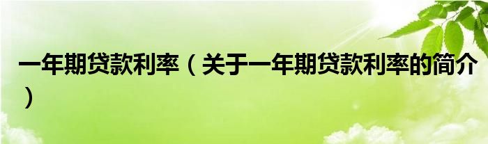 一年期貸款利率（關(guān)于一年期貸款利率的簡介）