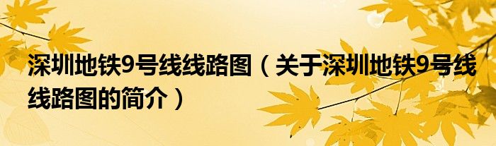 深圳地鐵9號(hào)線線路圖（關(guān)于深圳地鐵9號(hào)線線路圖的簡(jiǎn)介）