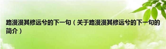 路漫漫其修遠(yuǎn)兮的下一句（關(guān)于路漫漫其修遠(yuǎn)兮的下一句的簡(jiǎn)介）