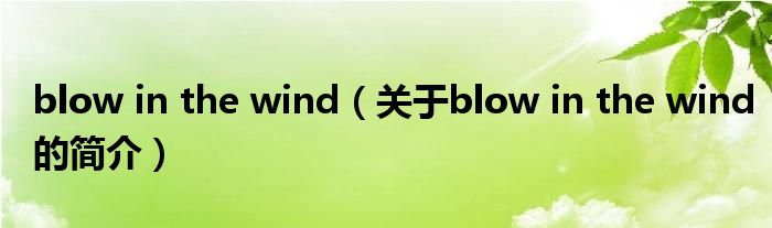 blow in the wind（關(guān)于blow in the wind的簡介）