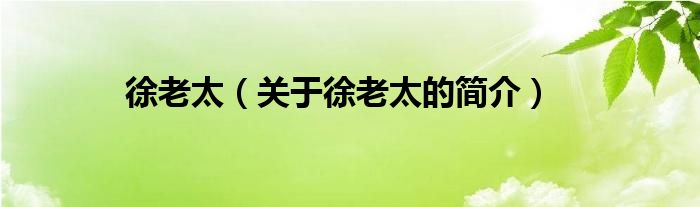 徐老太（關(guān)于徐老太的簡(jiǎn)介）