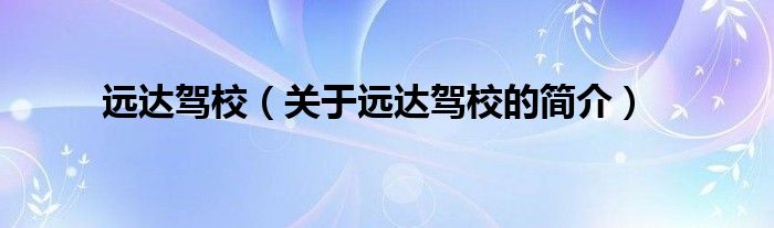 遠達駕校（關于遠達駕校的簡介）