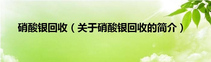 硝酸銀回收（關(guān)于硝酸銀回收的簡介）