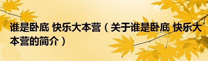 誰是臥底 快樂大本營（關于誰是臥底 快樂大本營的簡介）